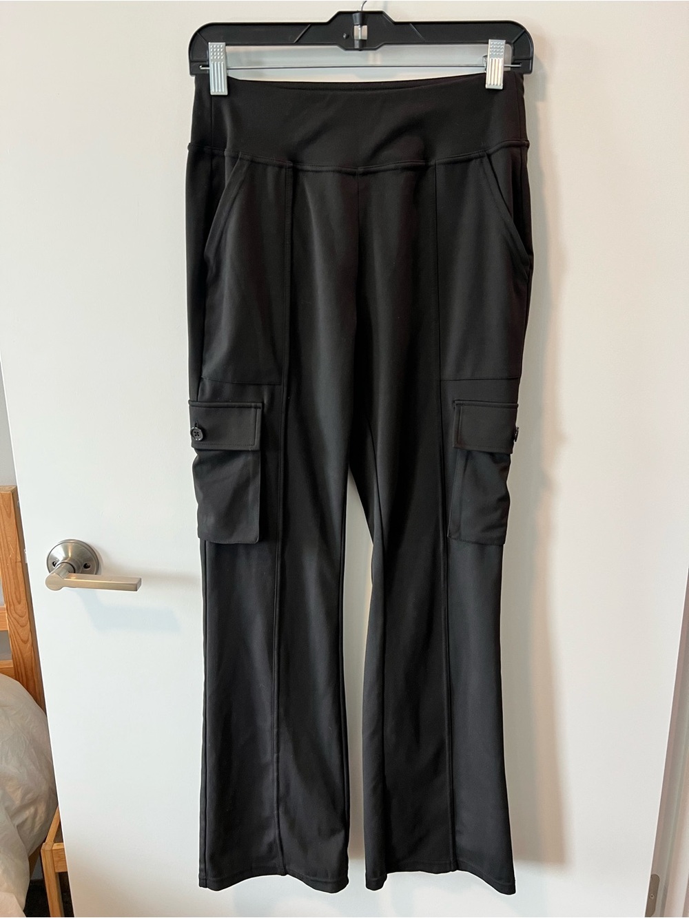 Black Cargo Flare Pants for Women